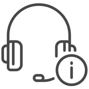 Headset with microphone and an information circle badge indicating help or support