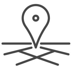Location pin above intersecting roads forming a crossroads (geolocation icon)